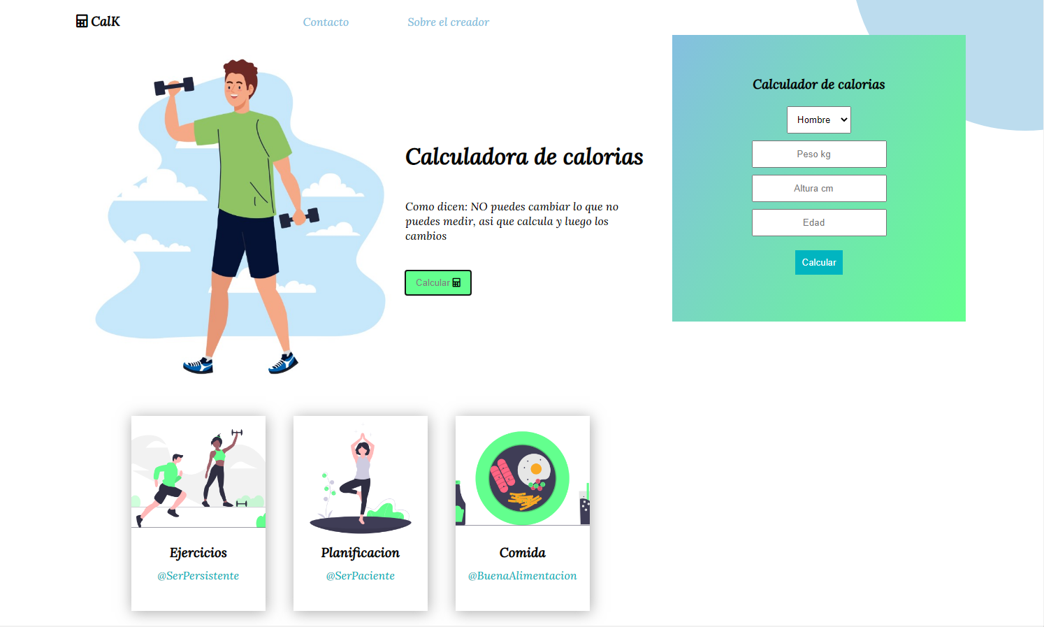 aplicacion web que calcula calorias (BrightSite)